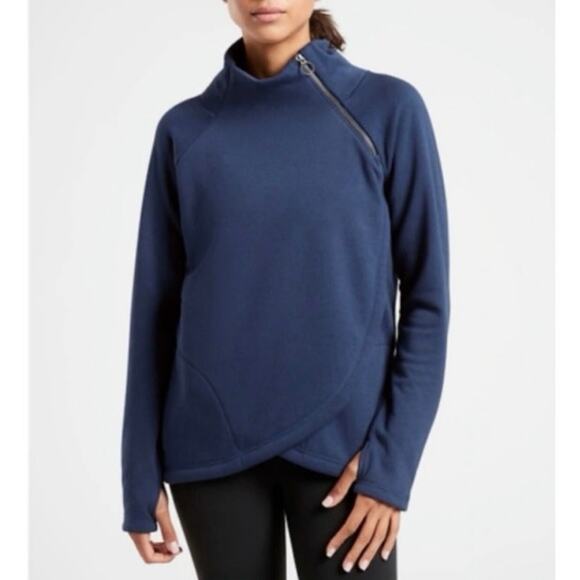 Athleta Cozy Karma Asymmetrical Soft Plush Lined Pullover Enchanted Blue XS - Picture 1 of 9